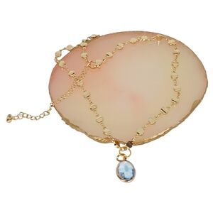 Gold Station Chain Pastel Blue Pendant Choker Necklace New Preppy Coquette Girl